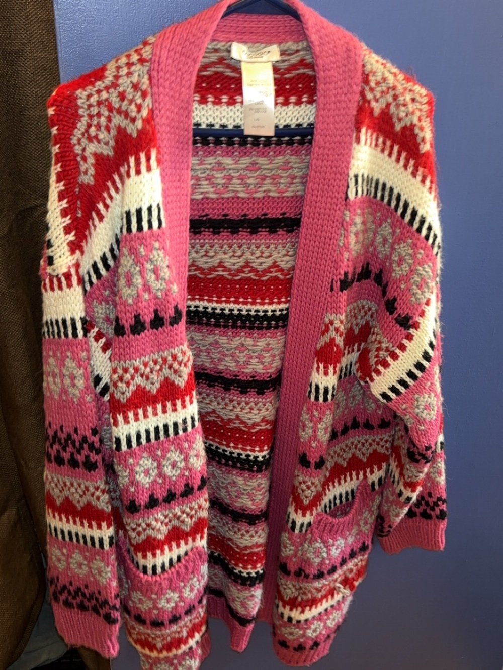 Pink Patterned Open-Front Women's Cardigan Sweater